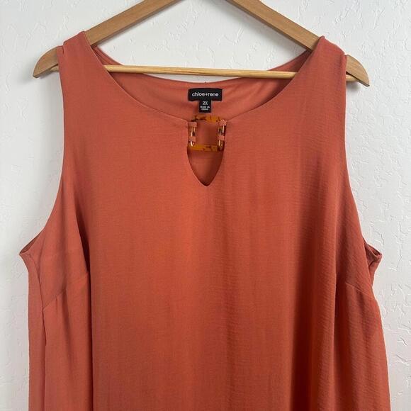 Chloe+Rene Womens 2X‎ Dress Orange Flowy Summer - Picture 2 of 8